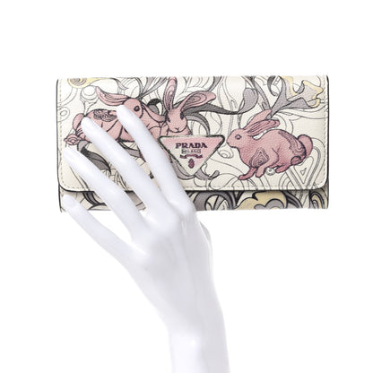 Prada X JAMES JEAN Glace Calfskin Rabbit Print Continental Wallet Opaline 2 of 7