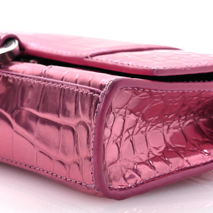 Balenciaga Metallic Shiny Calfskin Crocodile Embossed Hourglass Chain Bag Pink 15 of 18