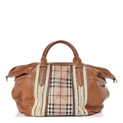 Burberry Haymarket Check Medium Rope Satchel Saddle Brown 1 of 16