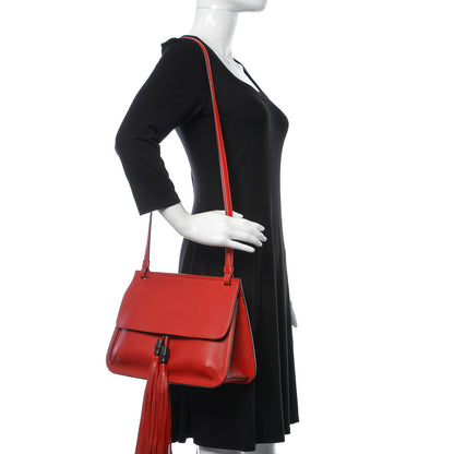 Gucci Pebbled Calfskin Medium Bamboo Daily Flap Shoulder Bag Red 2 of 9