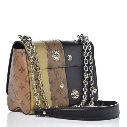Louis Vuitton Calfskin Reverse Monogram Studded Twist Shoulder Bag MM Black Gold 3 of 13