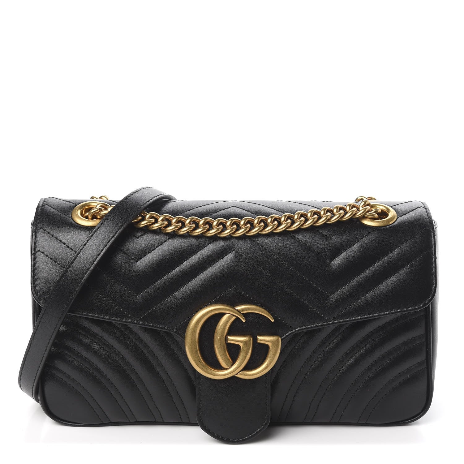 Gucci Calfskin Matelasse Small GG Marmont Shoulder Bag Black 1 of 10