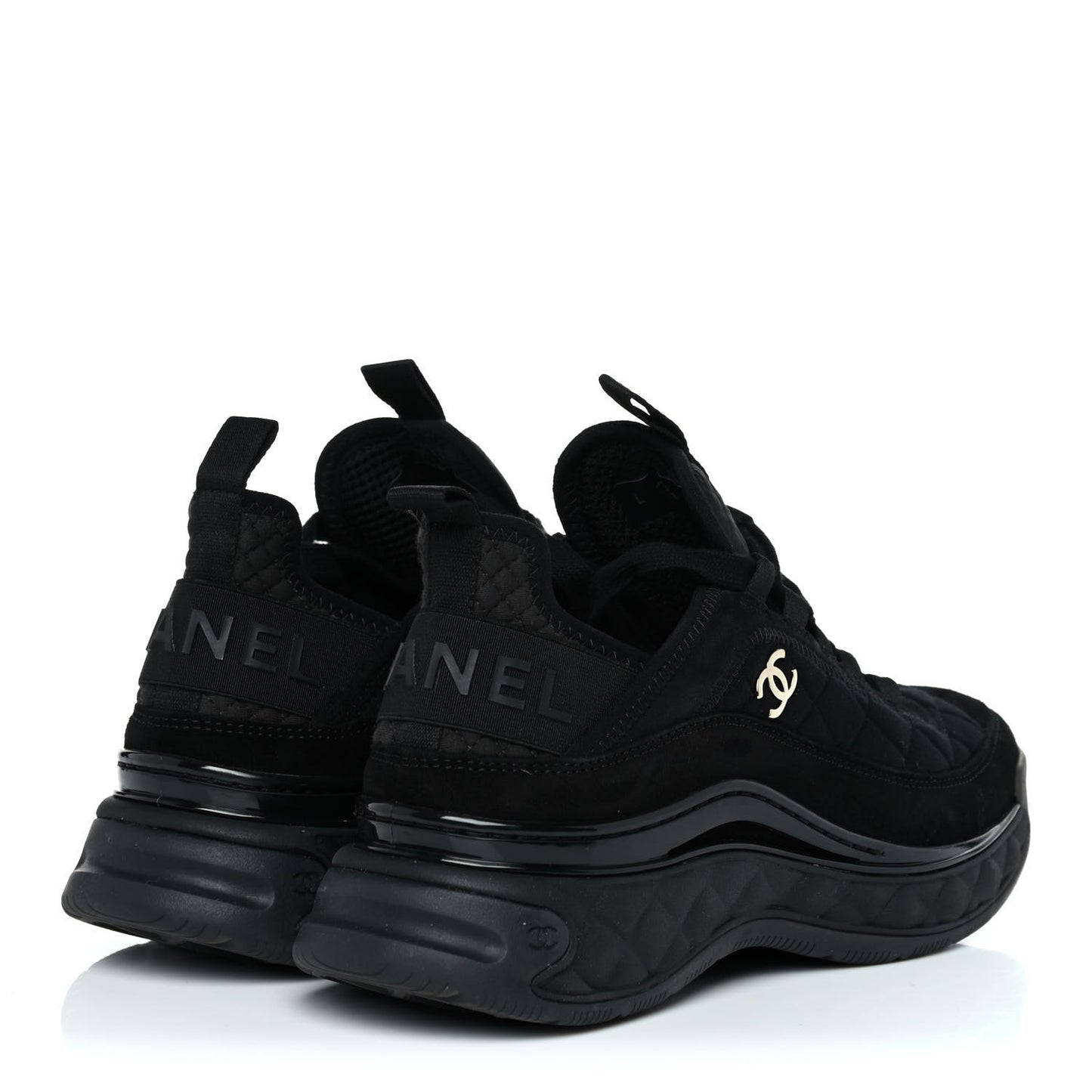 Suede Calfskin Mixed Fibers CC Sneakers 37.5 Black Dark Grey
