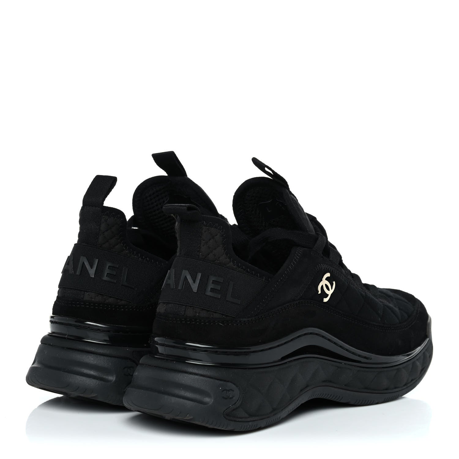 Chanel Suede Calfskin Mixed Fibers CC Sneakers 37.5 Black Dark Grey 4 of 11