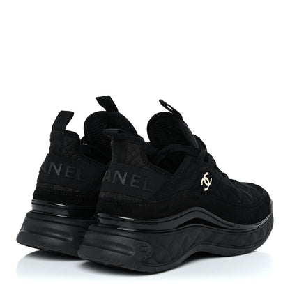 Chanel Suede Calfskin Mixed Fibers CC Sneakers 37.5 Black Dark Grey 4 of 11