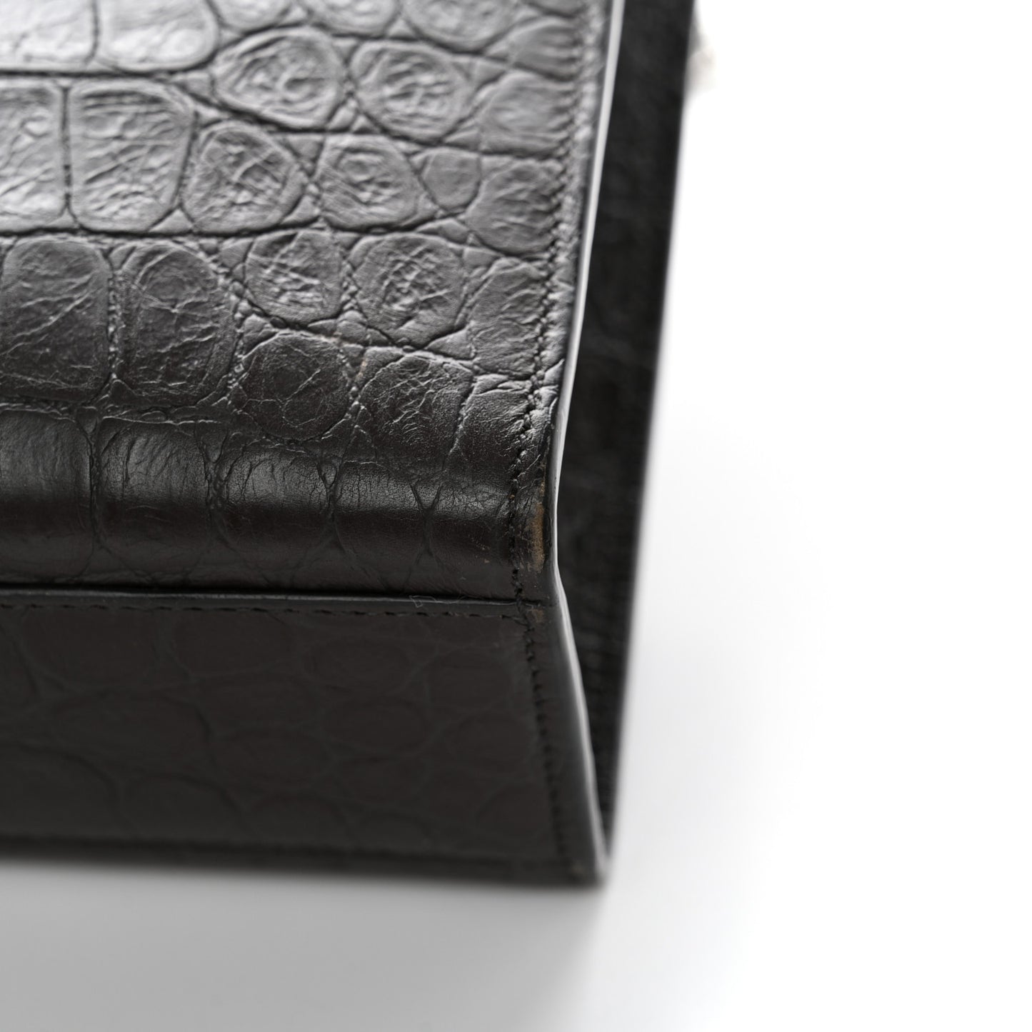Calfskin Crocodile Embossed Large Monogram Satchel Dark Brown