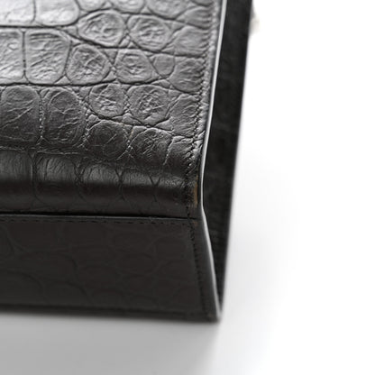 Saint Laurent Calfskin Crocodile Embossed Large Monogram Satchel Dark Brown 11 of 12