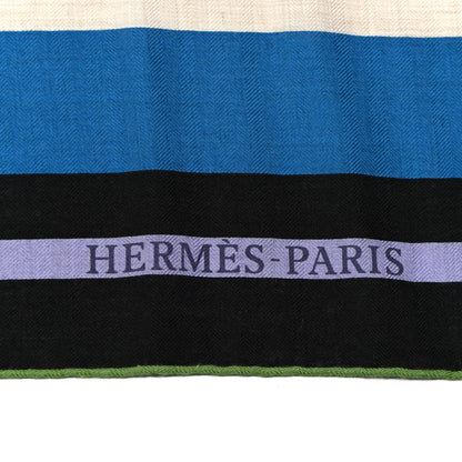 Hermes Cashmere Silk Voitures en Equilibre Shawl 140 Black Bleu Cobalt Natural 2 of 4