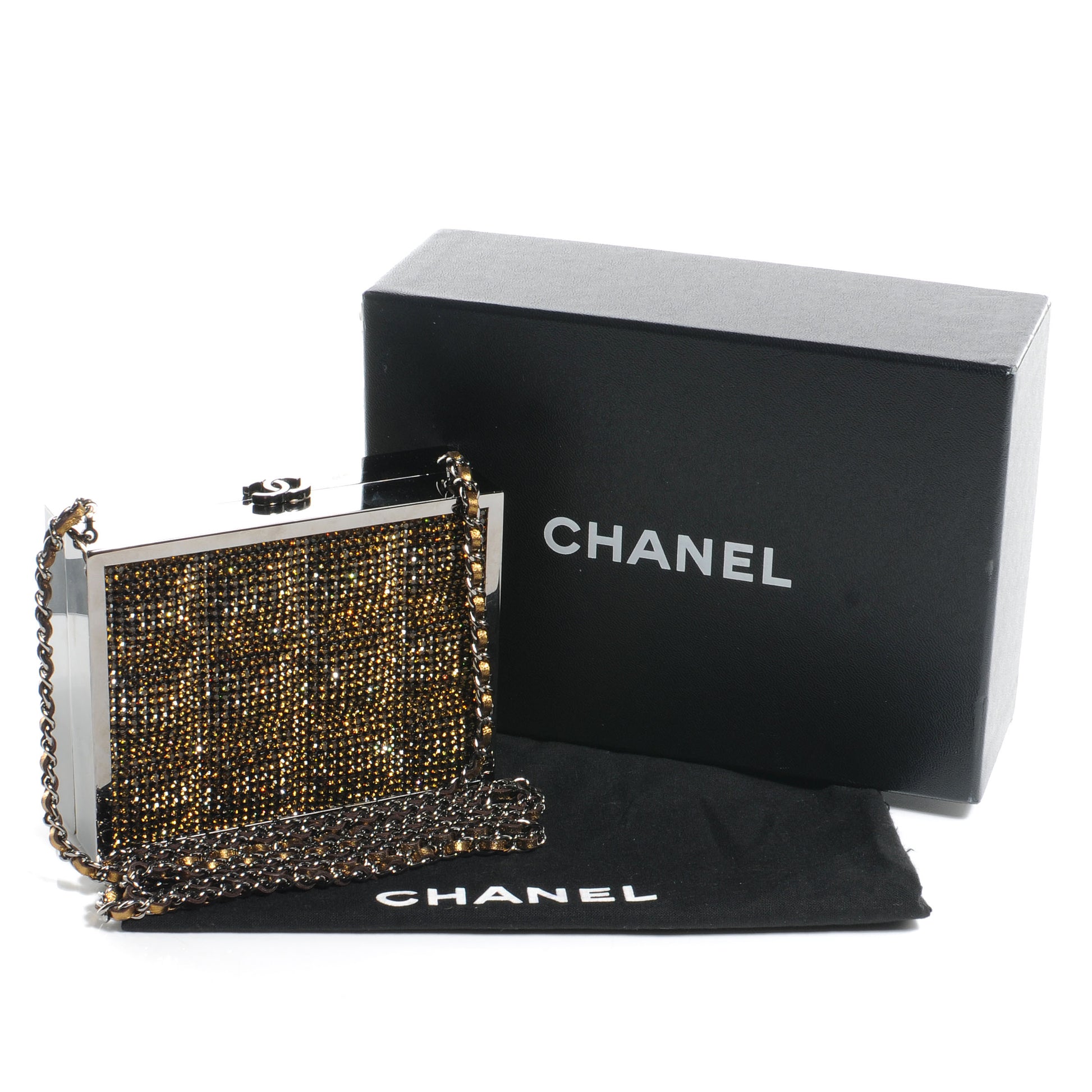 Chanel Crystal Square Quilted Box Clutch Bronze 5 of 8