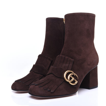 Gucci Kid Scamosciato GG Marmont Fringe 75mm Ankle Boots 38 Cocoa 5 of 13