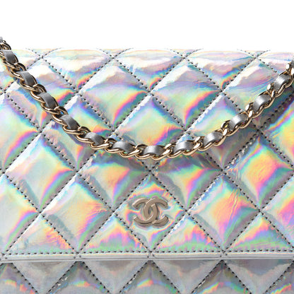 Chanel Iridescent Goatskin Quilted Wallet On Chain WOC Silver 11 of 12