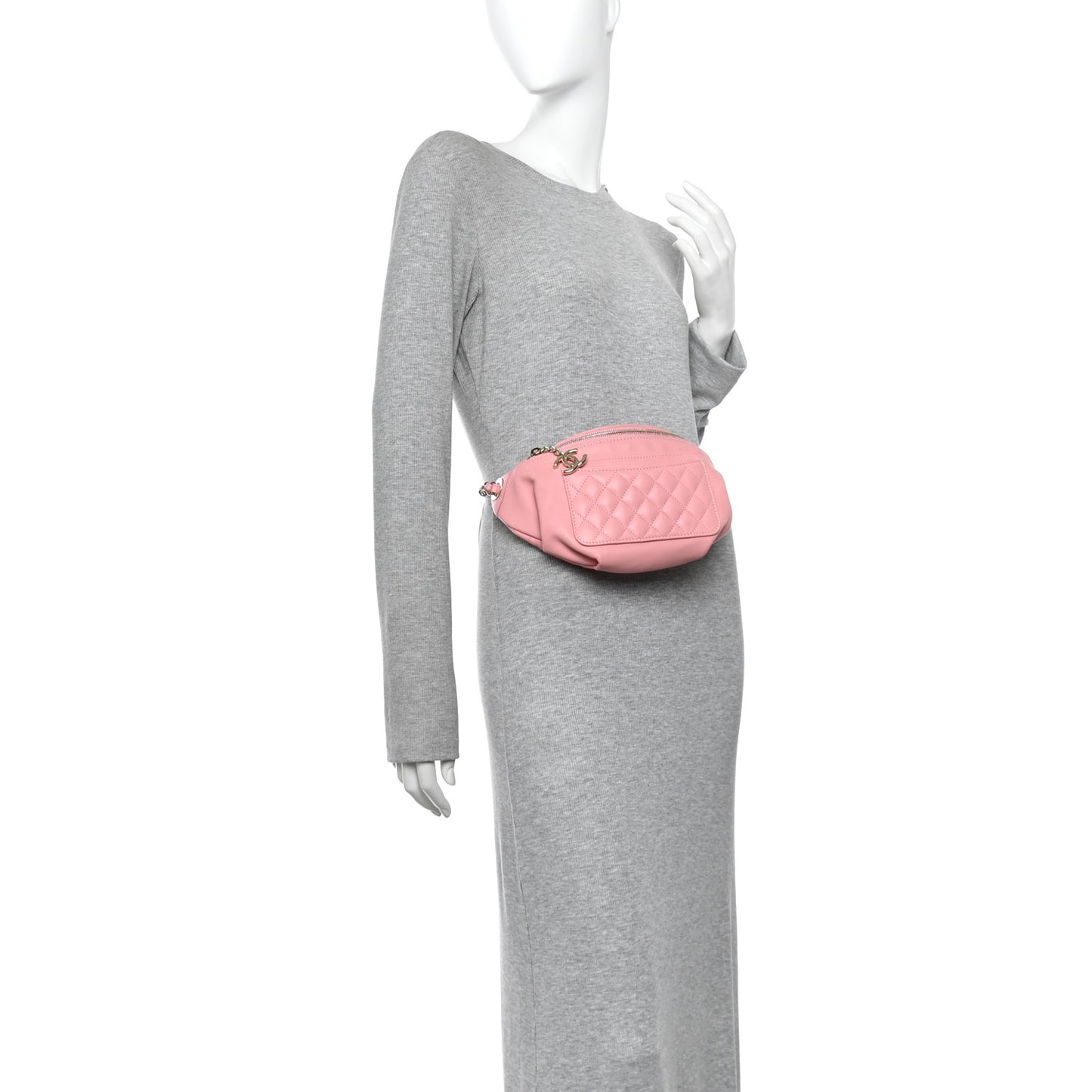 Lambskin Quilted Bi Waist Bag Fanny Pack Pink
