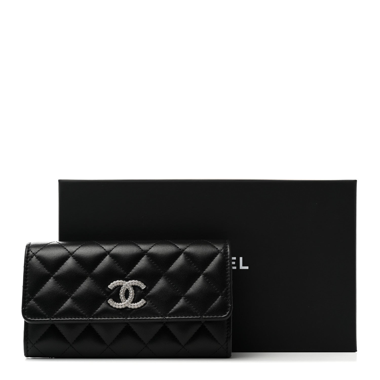 Chanel Lambskin Quilted Crystal CC Medium Flap Wallet Black 9 of 9
