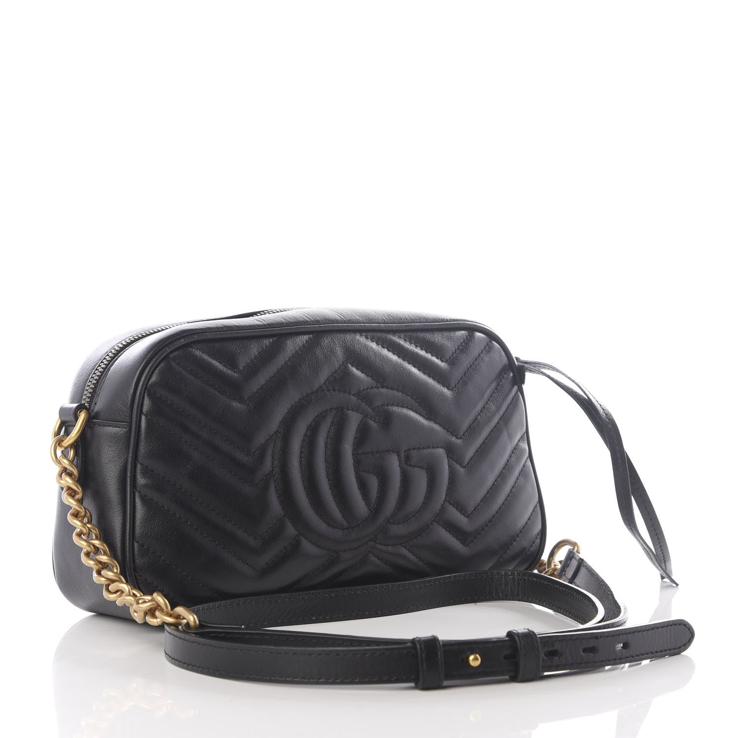 Gucci Calfskin Matelasse Small GG Marmont Chain Shoulder Bag Black 2 of 9