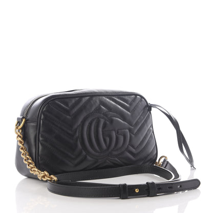 Gucci Calfskin Matelasse Small GG Marmont Chain Shoulder Bag Black 2 of 9