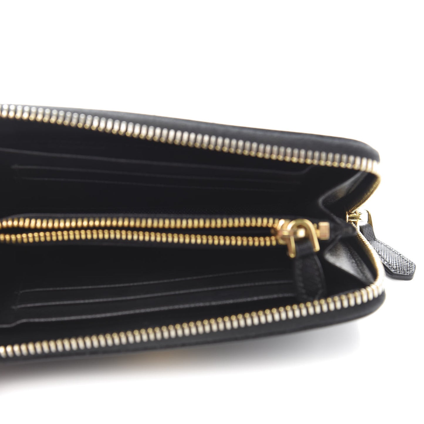Saffiano Metal Zip Around Wallet Black