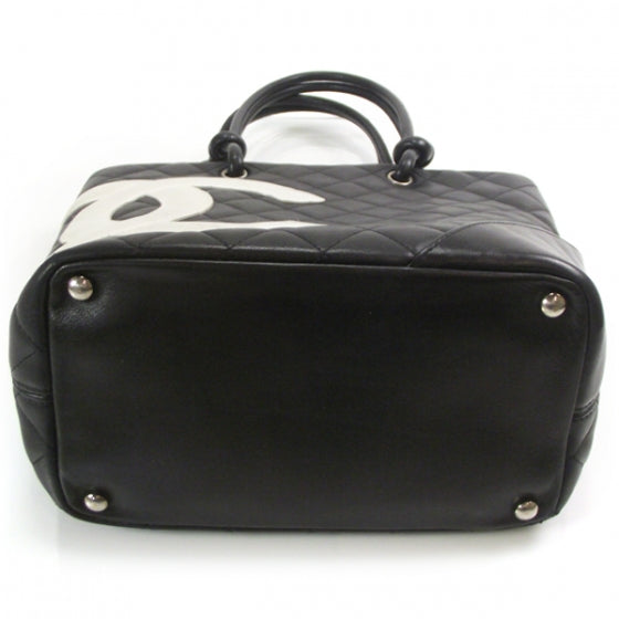 Calfskin Quilted Medium Cambon Tote Black White