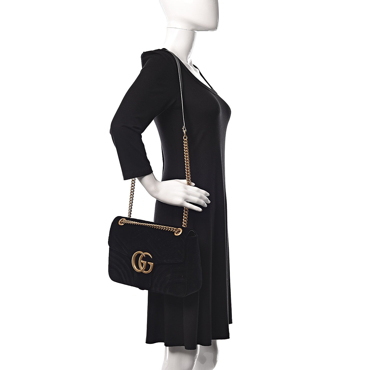 Gucci Velvet Matelasse Medium GG Marmont Shoulder Bag Black 2 of 15