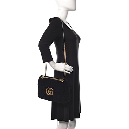 Gucci Velvet Matelasse Medium GG Marmont Shoulder Bag Black 2 of 15