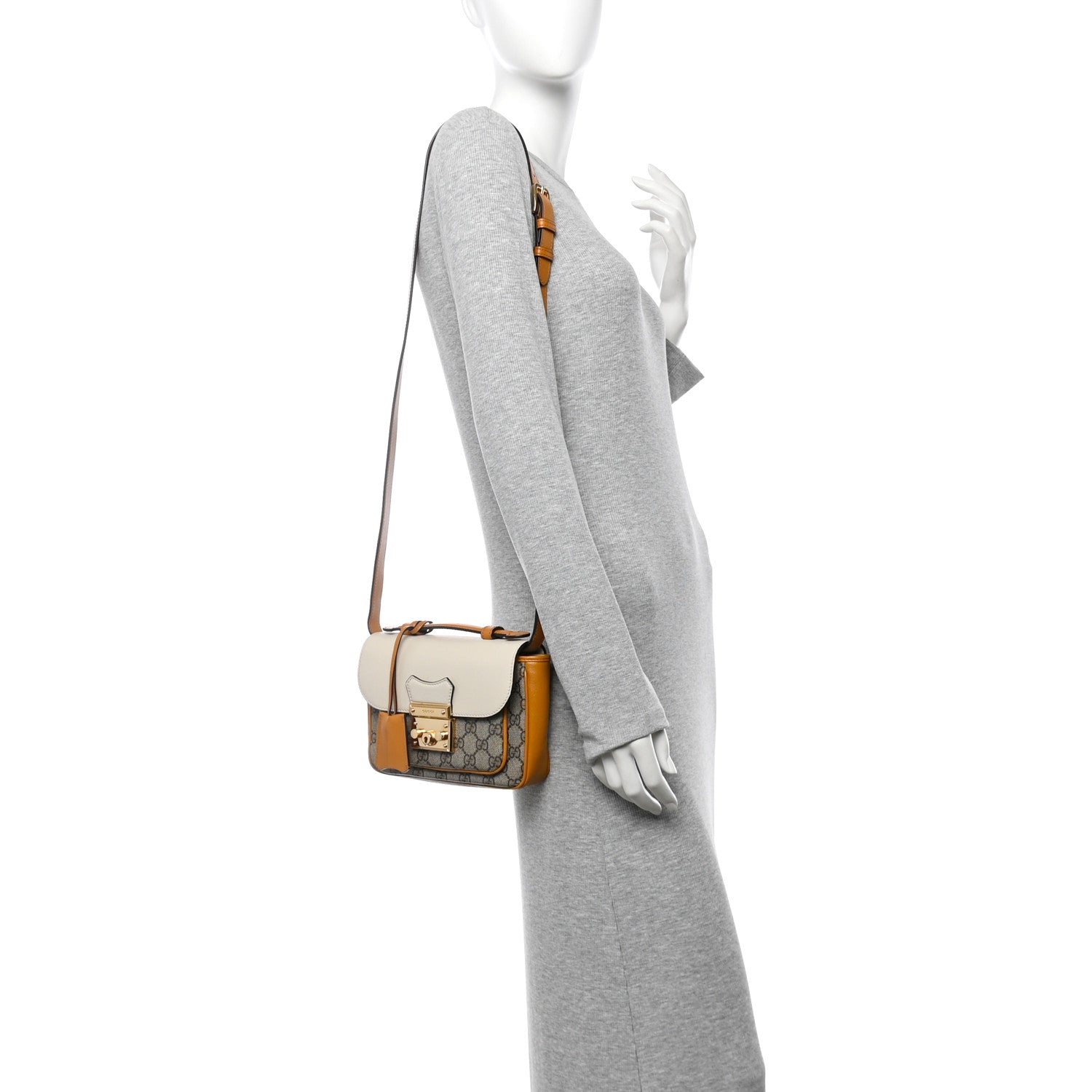 Gucci GG Supreme Monogram Calfskin Mini Padlock Flap Pocket Shoulder Bag Beige Mystic White Sun Oil 2 of 12