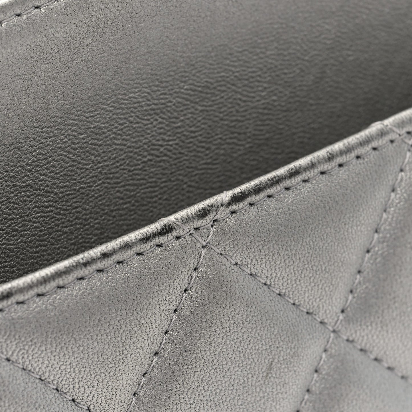 Metallic Lambskin Quilted Clutch With Chain Silver