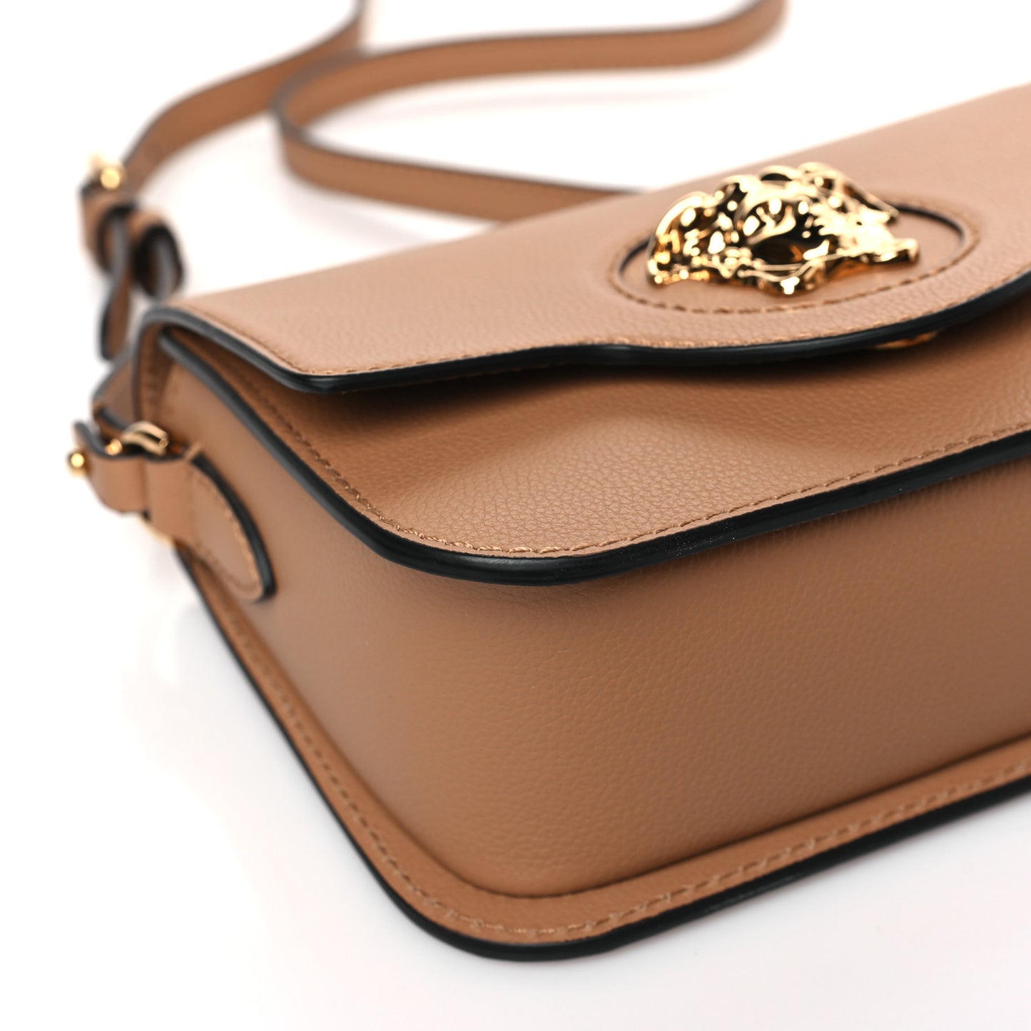 Grained Calfskin La Medusa Flap Shoulder Bag Brown
