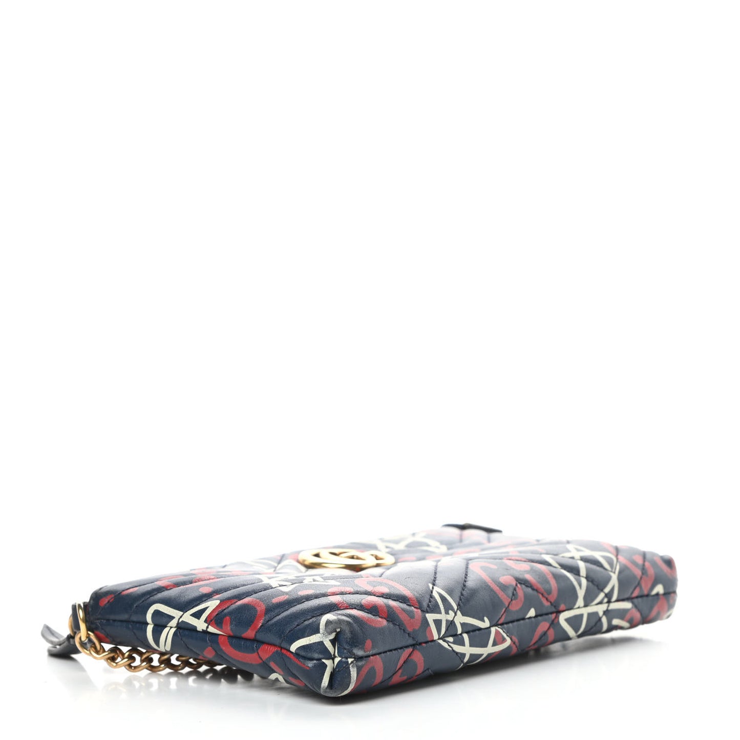 Calfskin Matelasse GucciGhost Mini GG Marmont Chain Bag Blue Agata Hibiscus Red