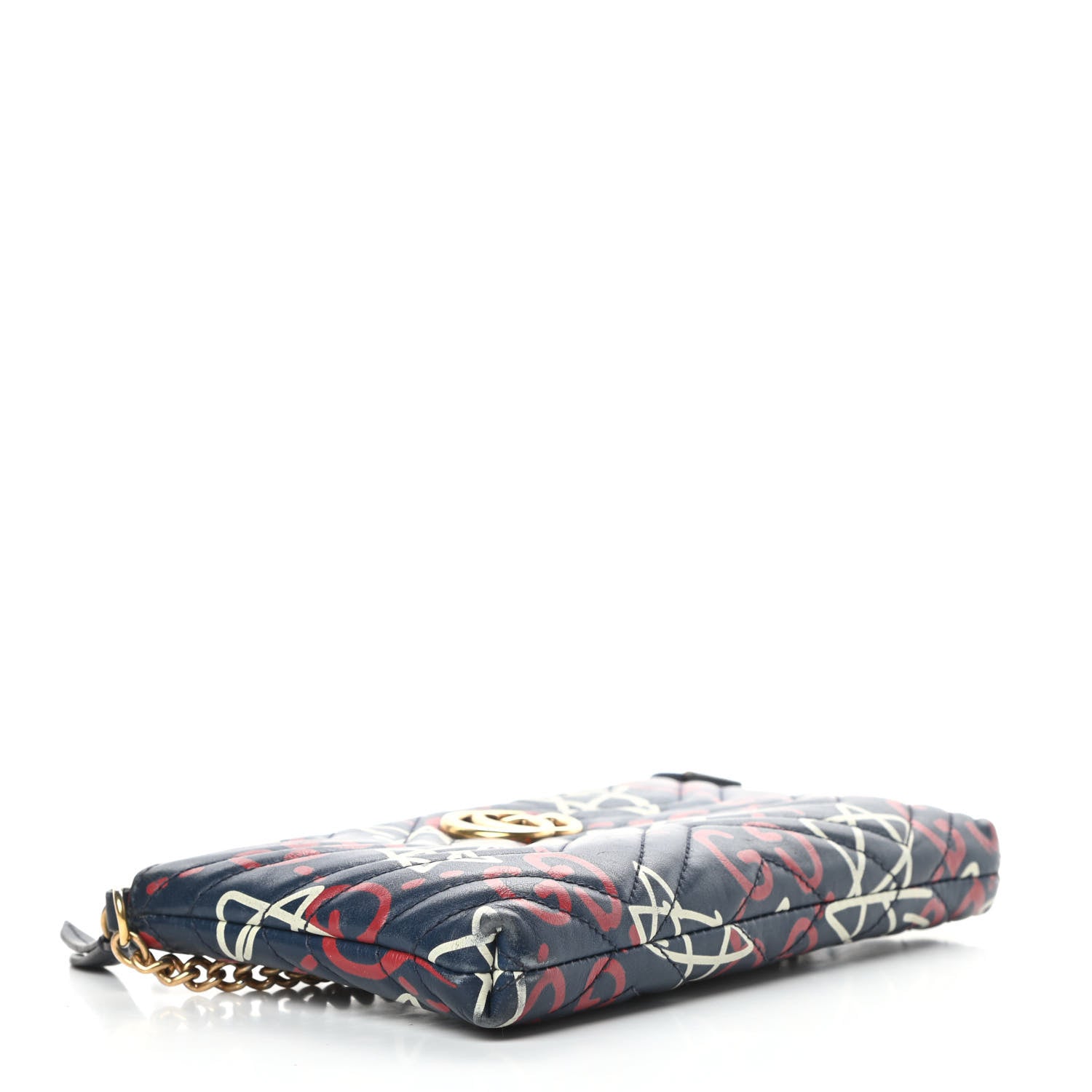 Gucci Calfskin Matelasse GucciGhost Mini GG Marmont Chain Bag Blue Agata Hibiscus Red 4 of 15