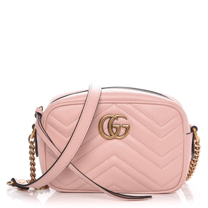 Gucci Calfskin Matelasse Mini GG Marmont Chain Shoulder Bag Perfect Pink 1 of 9