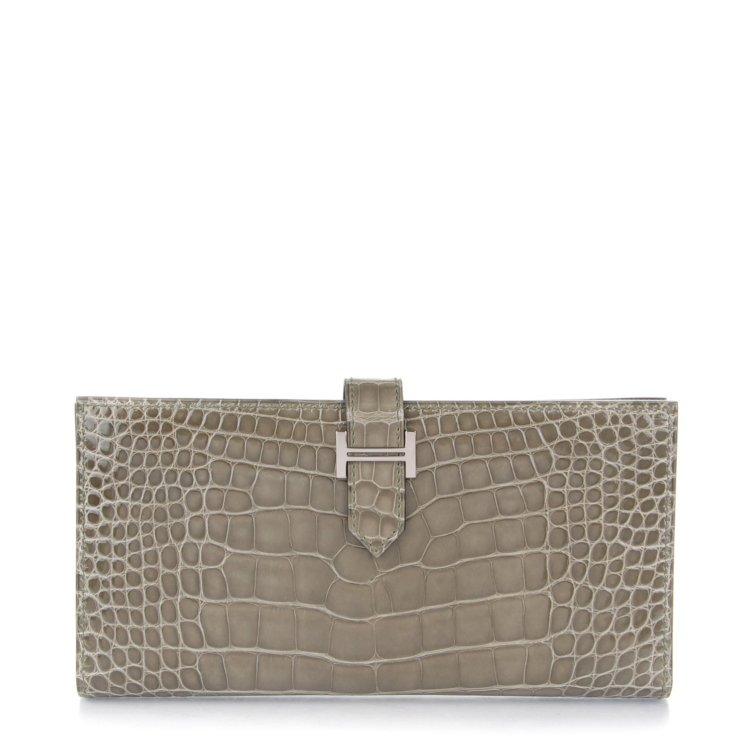 Hermes Shiny Alligator Bearn Wallet Gris Tourterelle 1 of 8