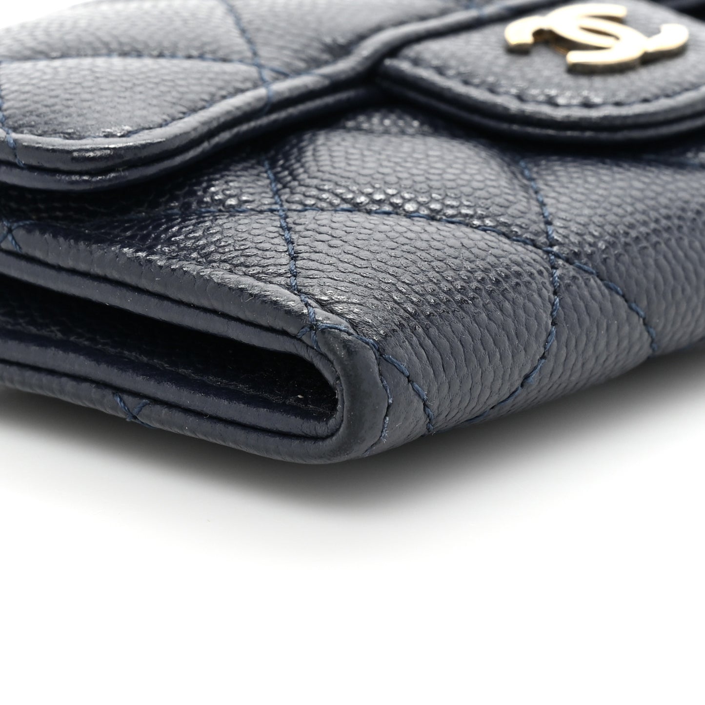Caviar Quilted Flap Card Holder Wallet Navy