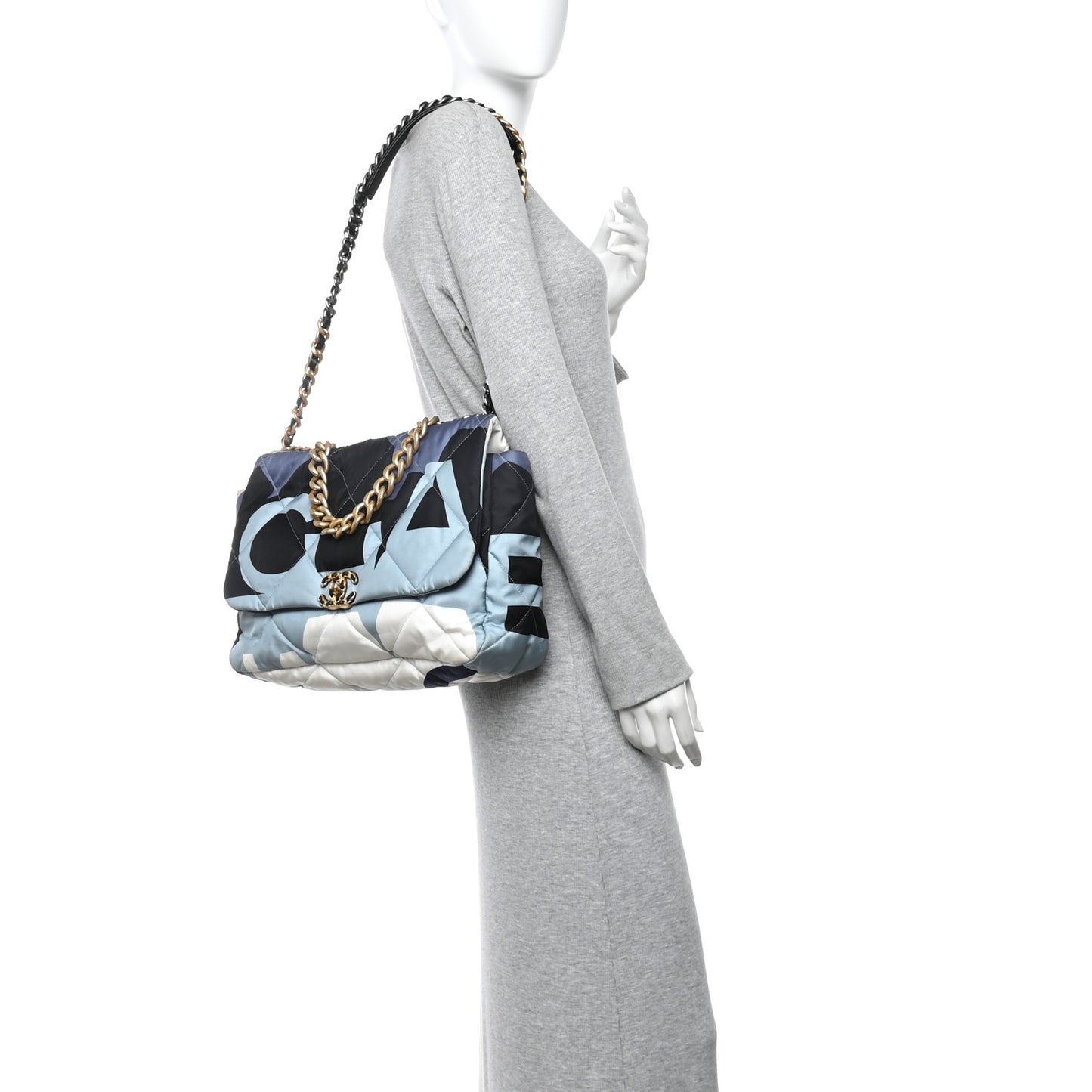 Silk Maxi Scarf Chanel 19 Flap Black Blue White