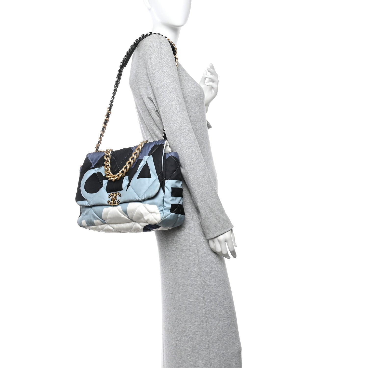 Chanel Silk Maxi Scarf Chanel 19 Flap Black Blue White 2 of 15