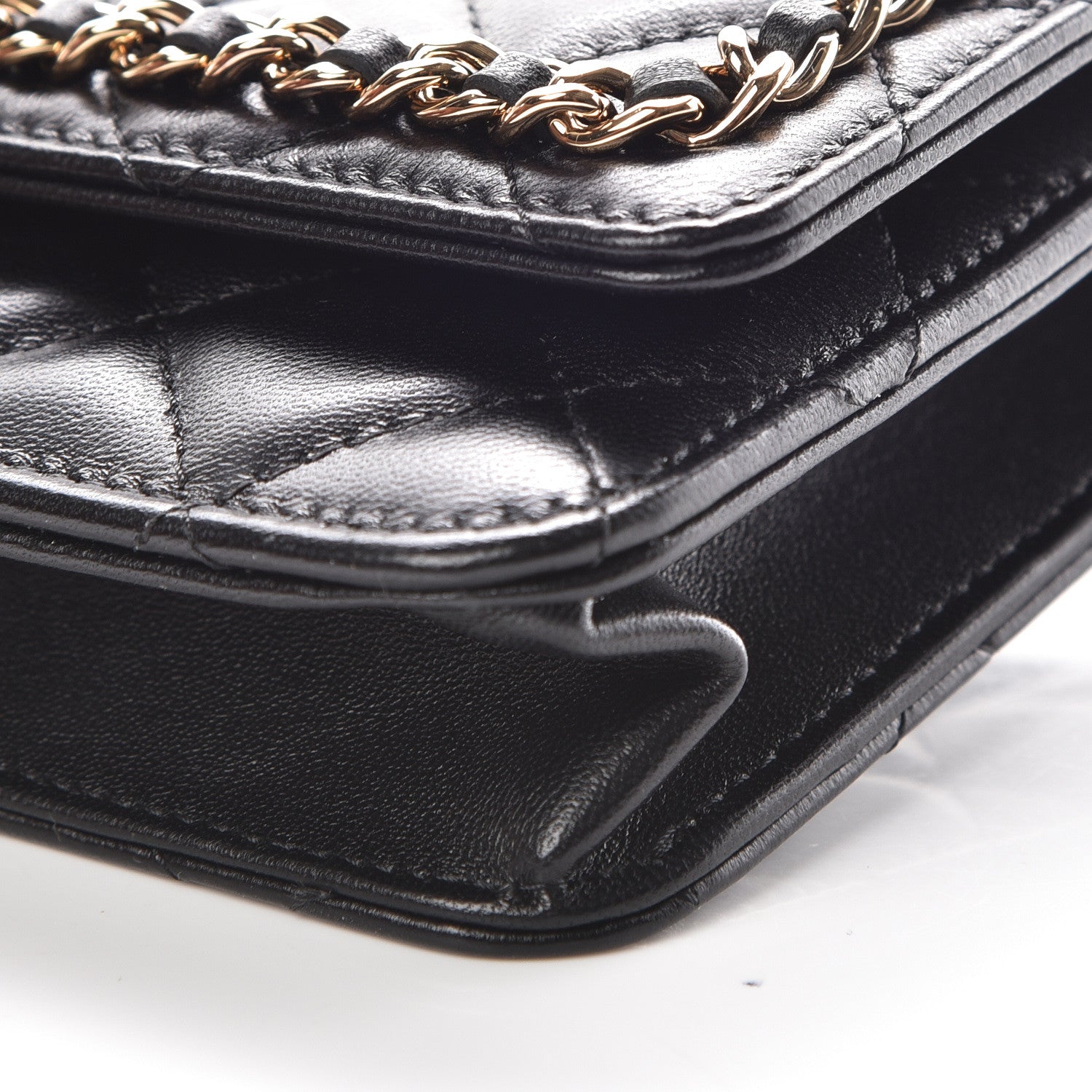 Chanel Lambskin Quilted Chain Around Wallet On Chain WOC Black 10 of 11