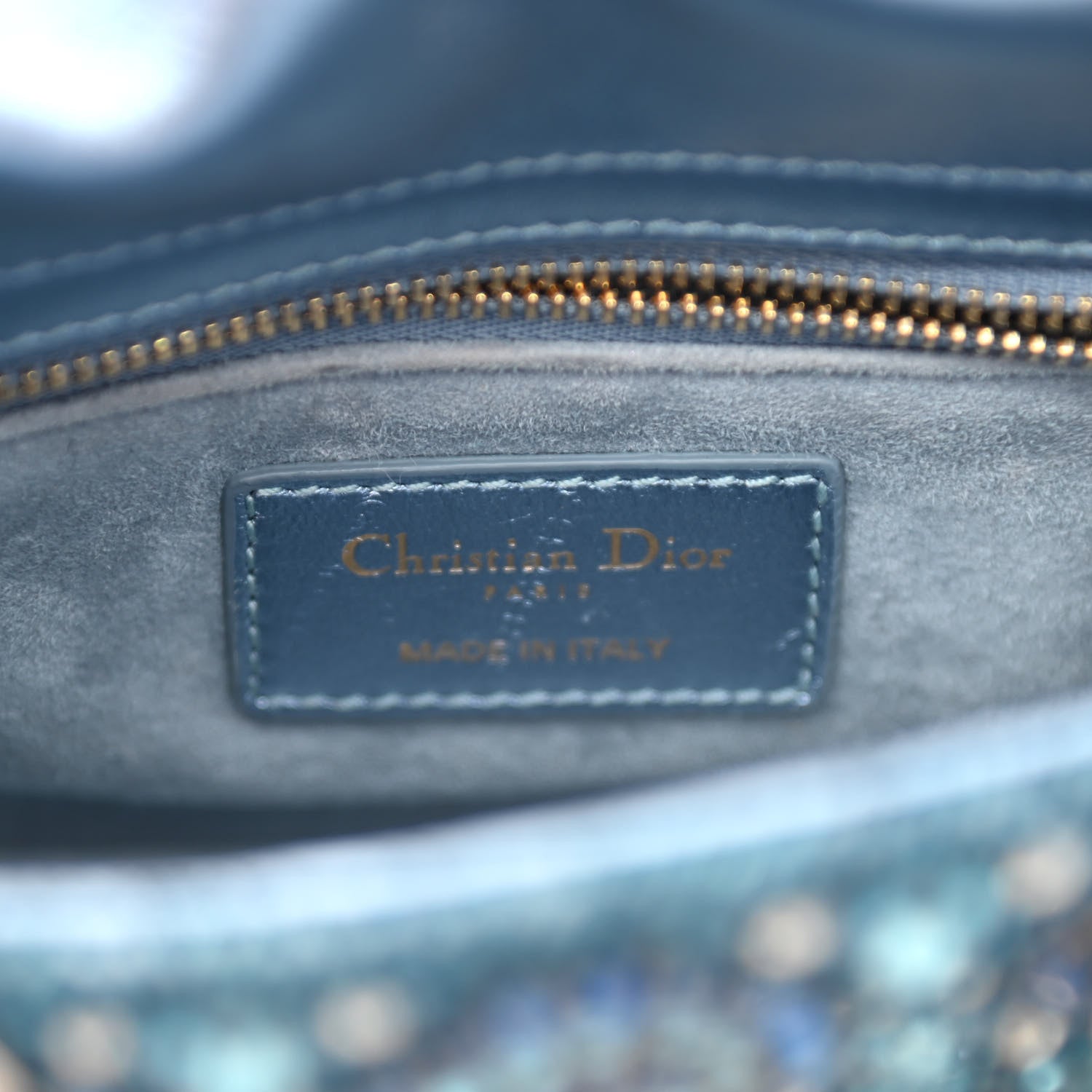 Christian Dior Metallic Calfskin Satin Celestial Bead Embroidery Cannage Mini Lady Dior Blue 7 of 9
