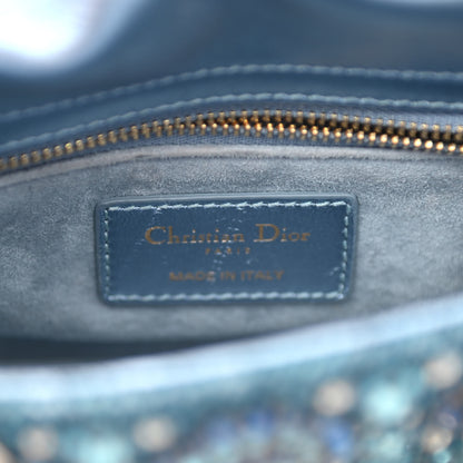 Christian Dior Metallic Calfskin Satin Celestial Bead Embroidery Cannage Mini Lady Dior Blue 7 of 9