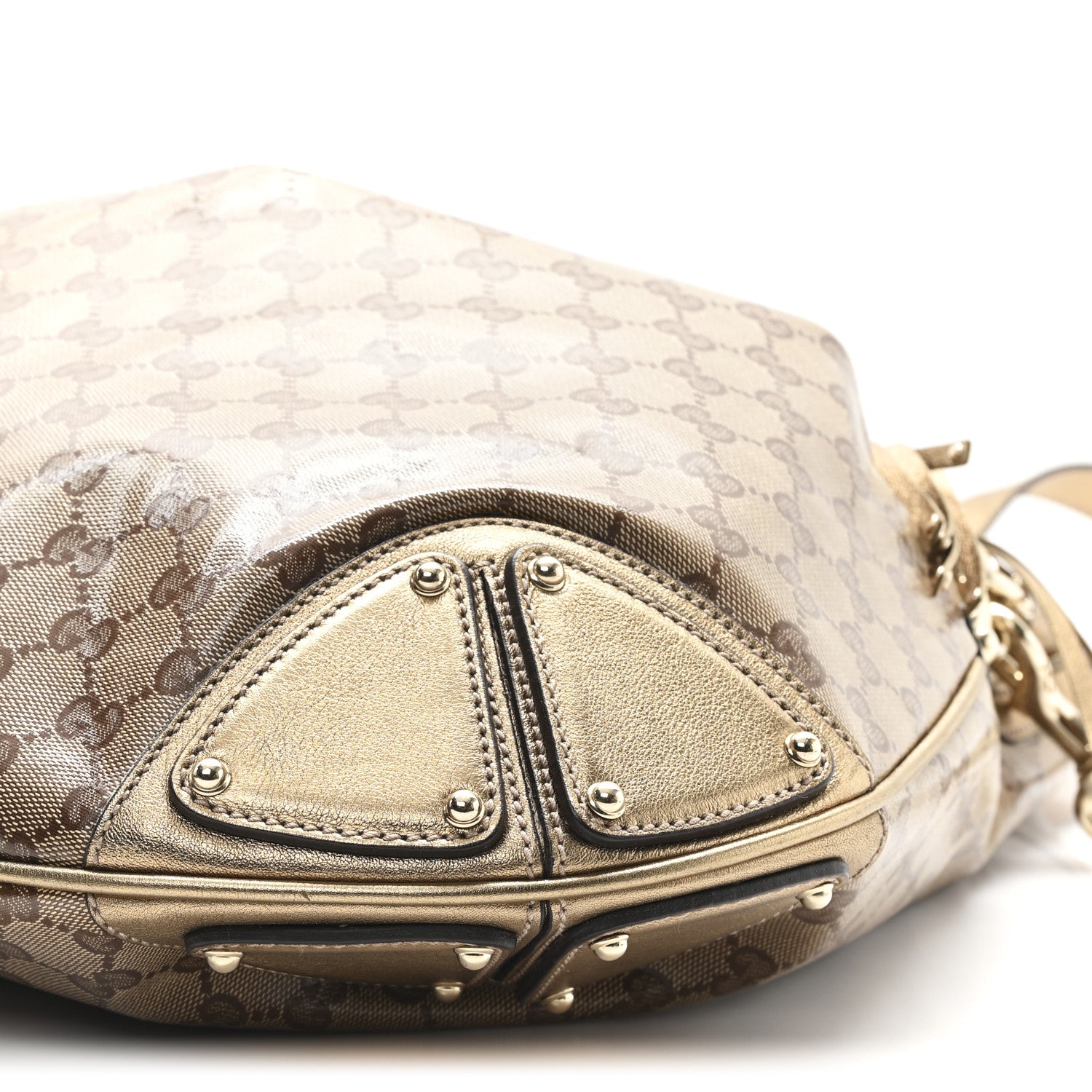 Gucci Crystal Monogram Metallic Calfskin Large Indy Top Handle Bag Beige Ebony Gold 10 of 10