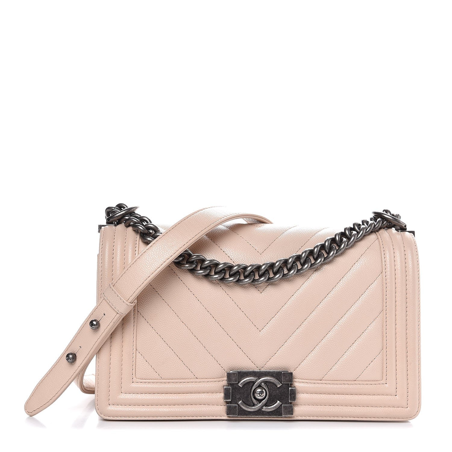 Chanel Caviar Chevron Quilted Medium Boy Flap Light Beige 1 of 8