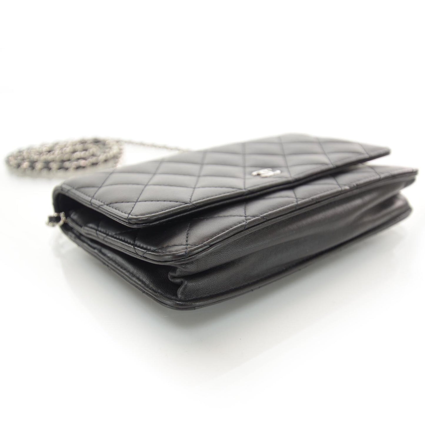 Lambskin Quilted Wallet On Chain Black