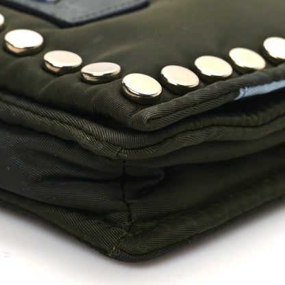 Prada Tessuto Nylon Studded Mini Etiquette Flap Military Green 8 of 9