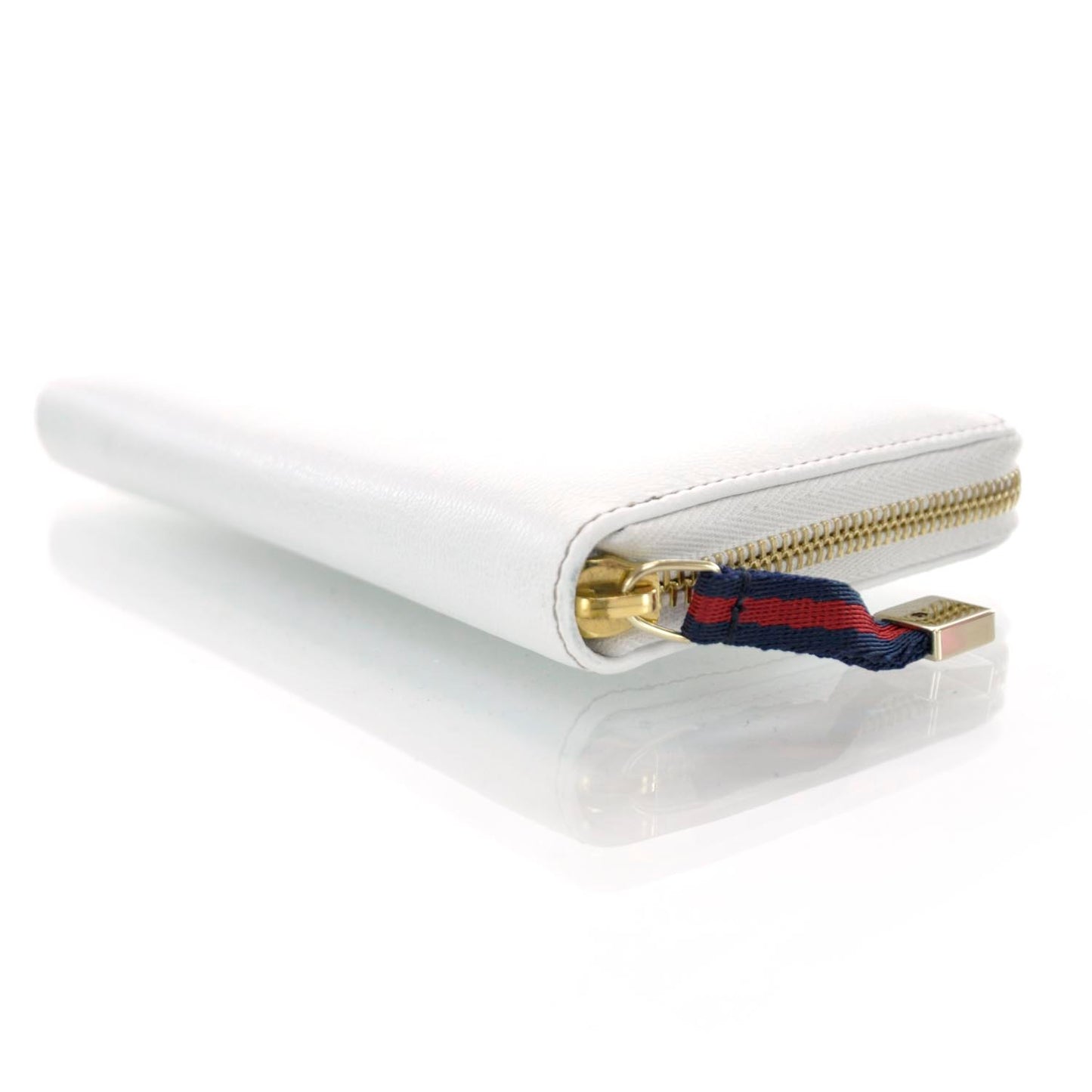 Leather Zip Around Wallet White