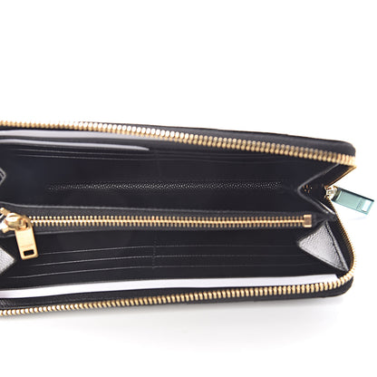 Saint Laurent Grain De Poudre Matelasse Chevron Monogram Zip Around Wallet Black 5 of 7