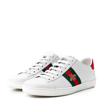 Gucci Calfskin Ayers Bee Embroidered Womens Ace Sneakers 38 White Green 3 of 9