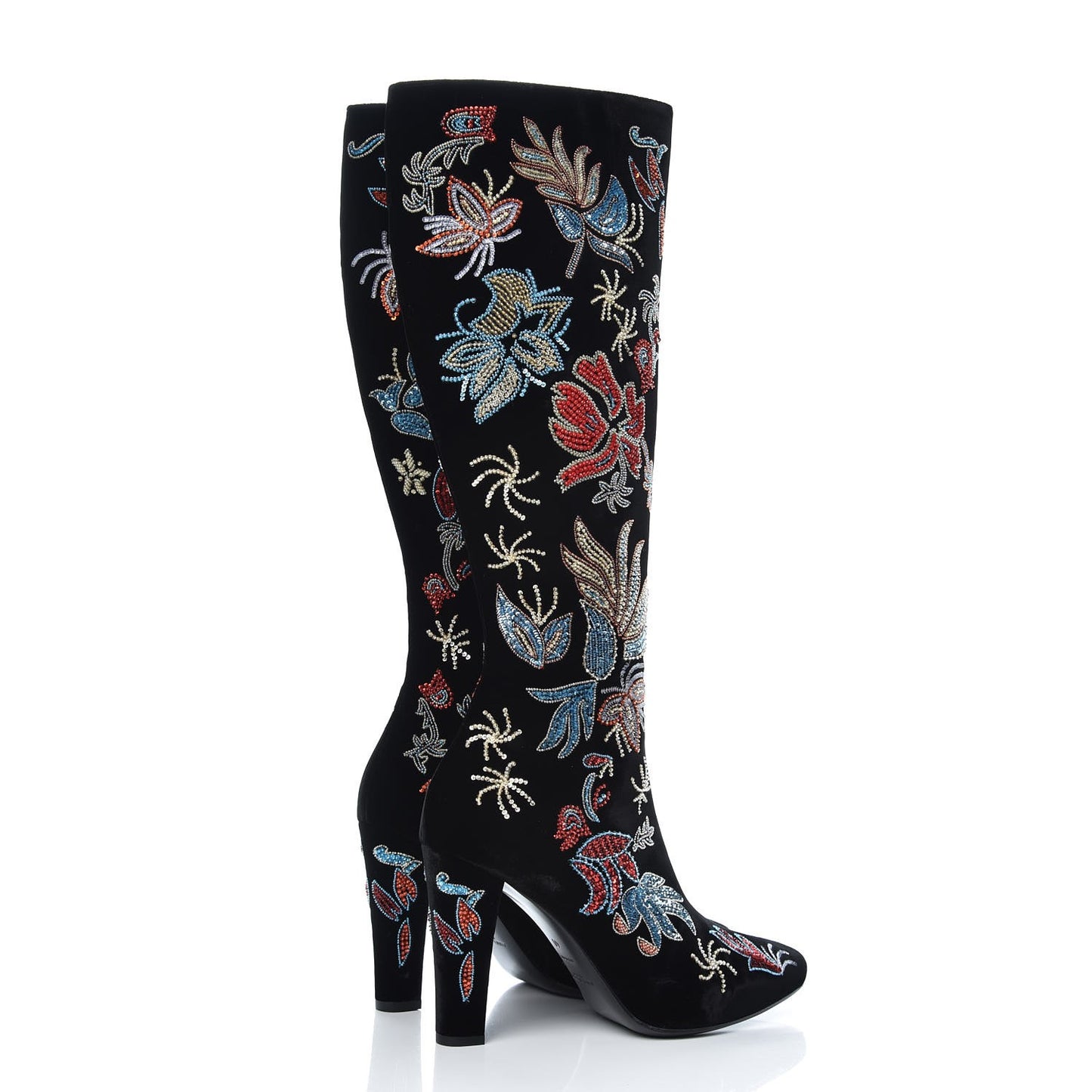Velvet Embroidered Claire Boots 40 Black
