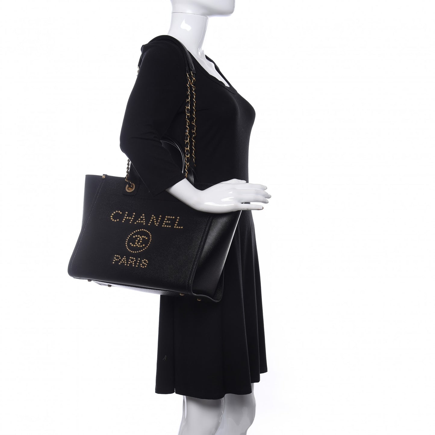 Caviar Small Studded Deauville Tote Black