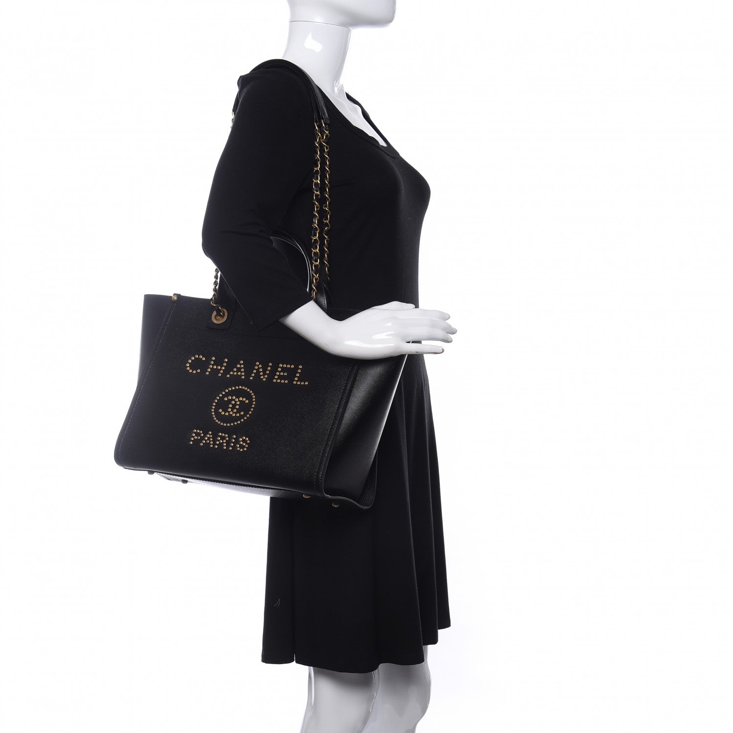 Chanel Caviar Small Studded Deauville Tote Black 2 of 10