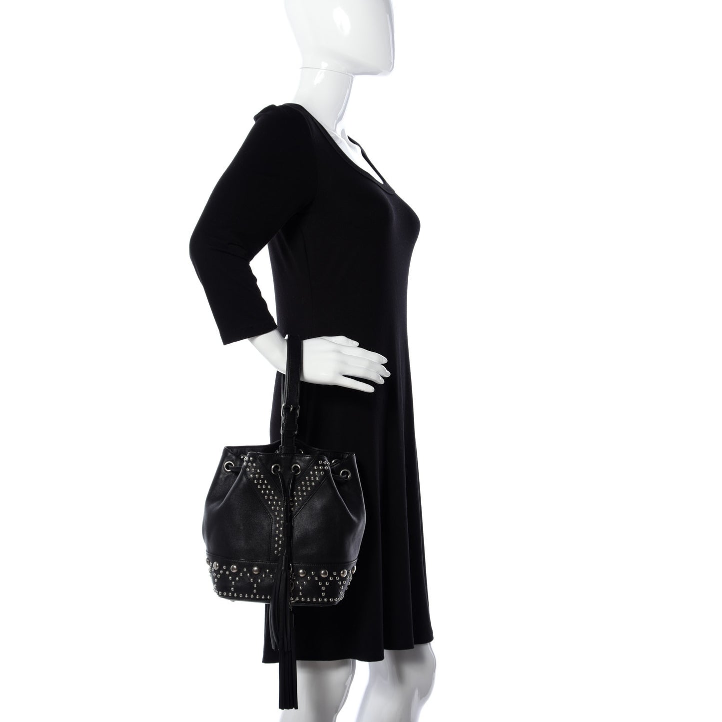 Calfskin Small Y Studs Bucket Bag Black