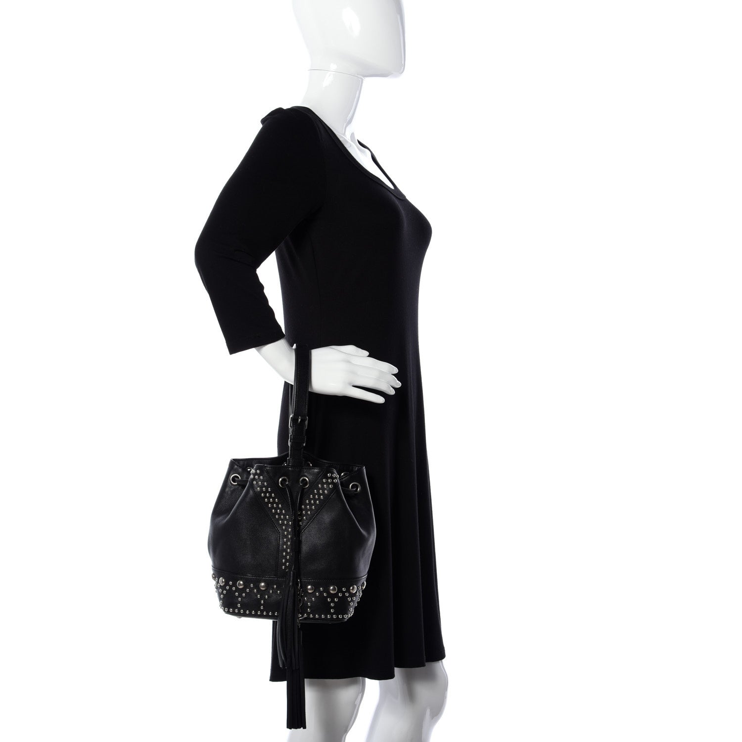 Saint Laurent Calfskin Small Y Studs Bucket Bag Black 2 of 9