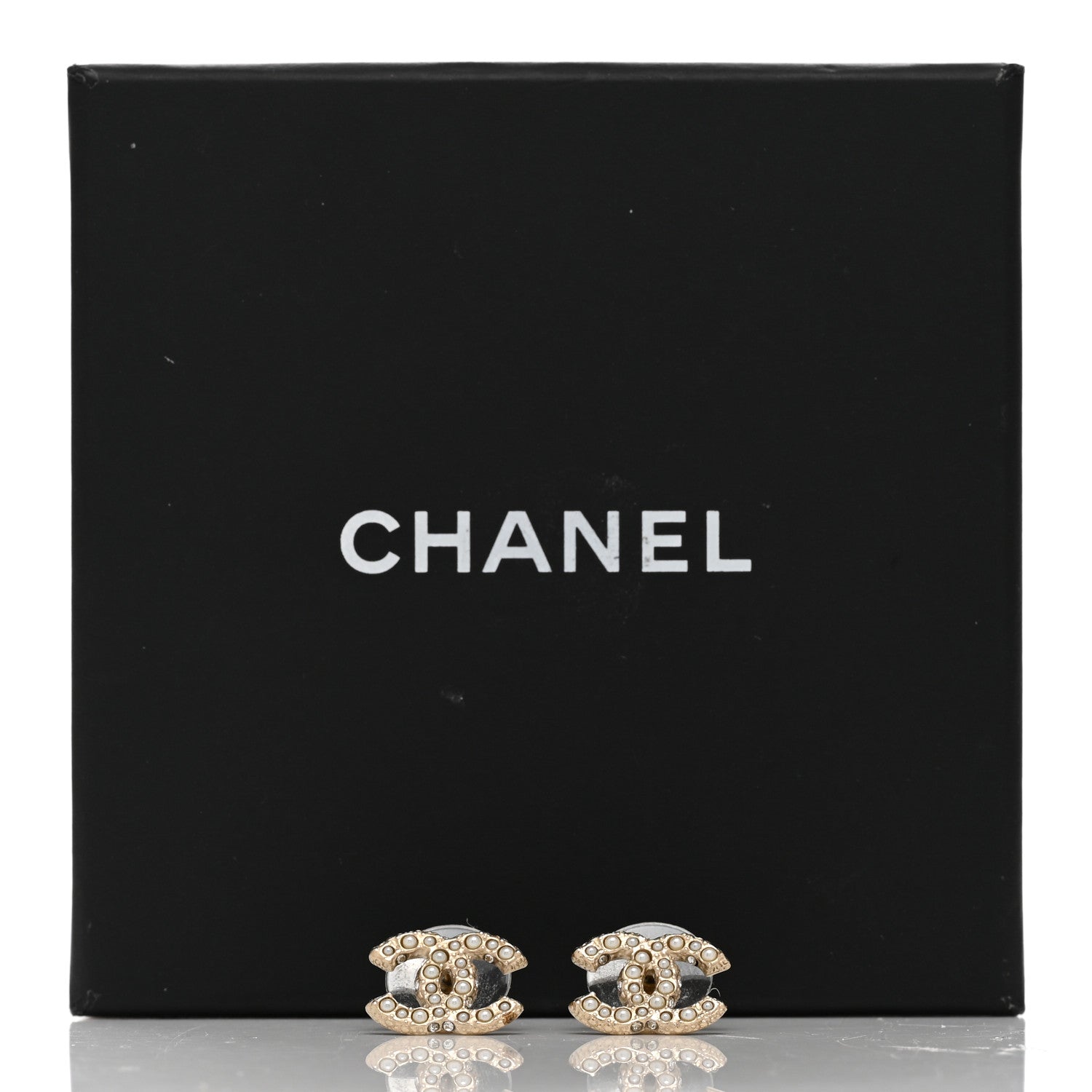 Chanel Metal Graduated Pearl Crystal CC Earrings Light Gold 5 of 5