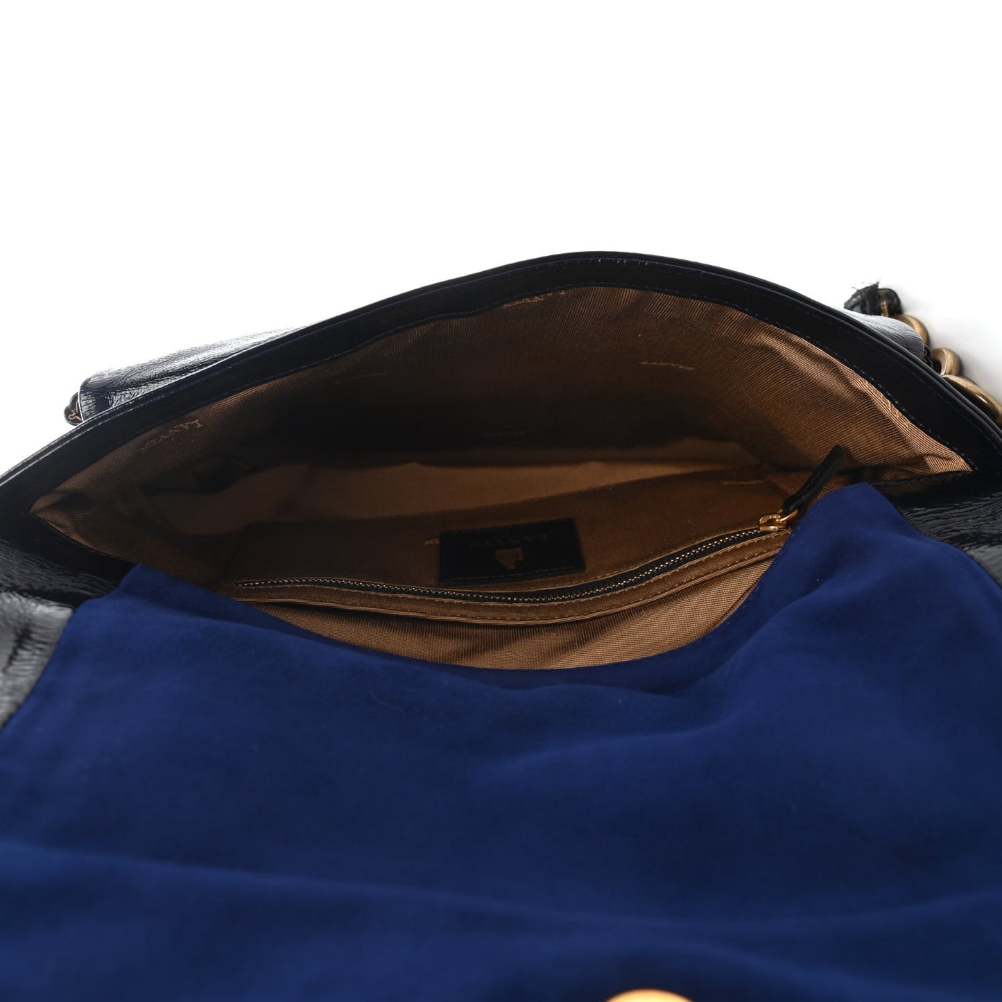 Varnish Goatskin Flap Shoulder Bag MM Bleu Marine